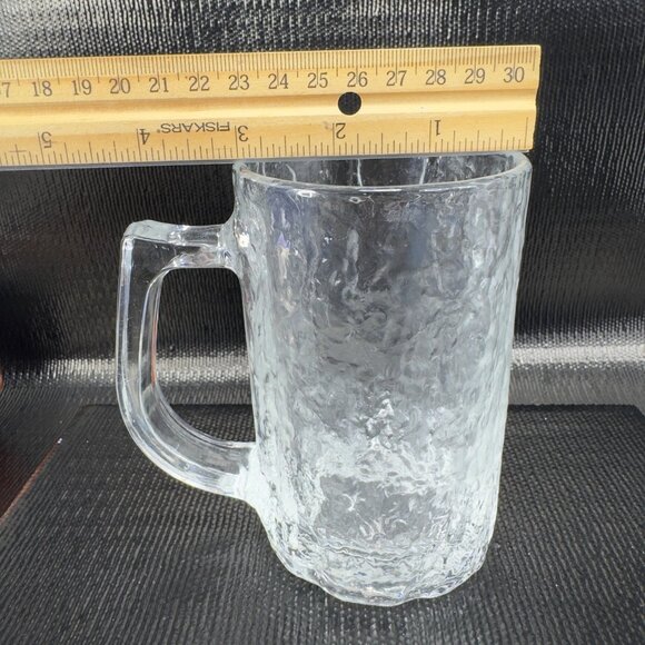Vintage Hoya Clear Ice Texture Glass Mug Cup Set 2 Heavy Glassware Mugs Cups VTG - Picture 4 of 11